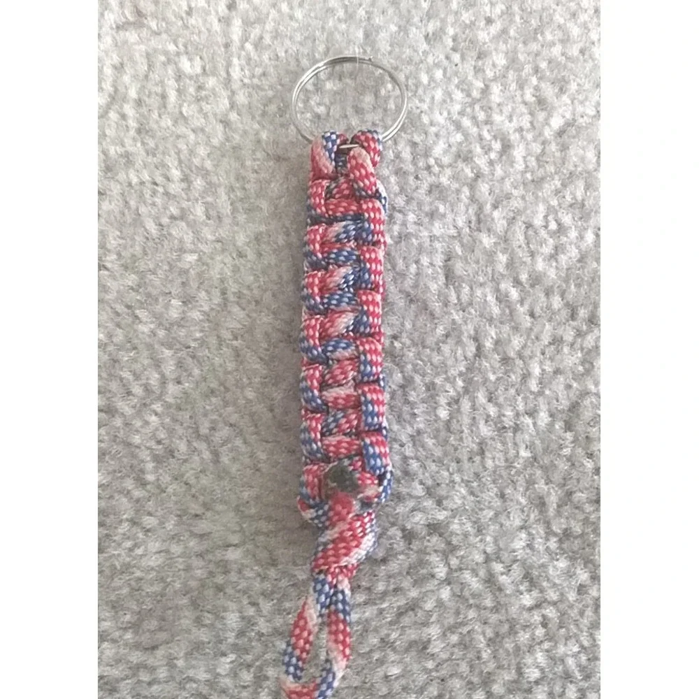 Red White And Blue Paracord Keychain Handmade USA